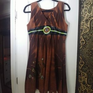 Brown and Tan Tie Dye Cotton High-waist Dress